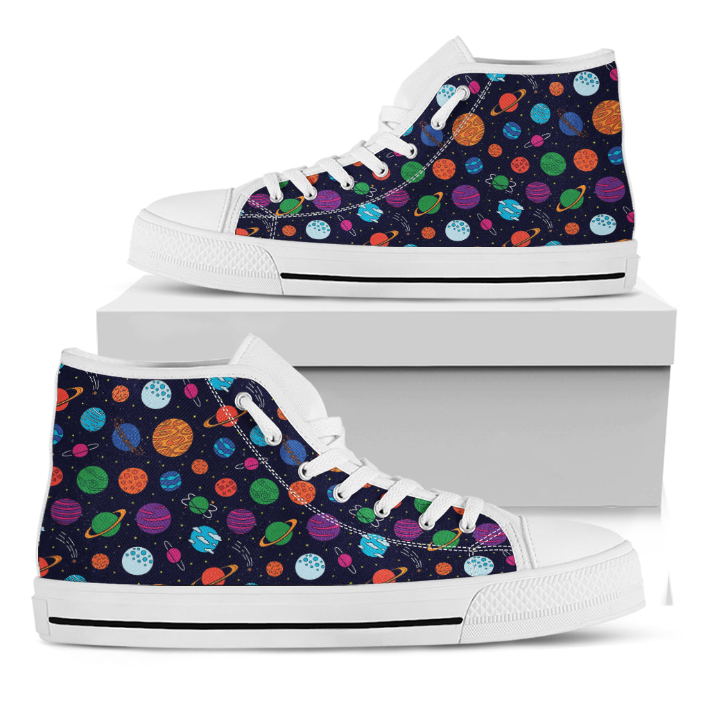 Doodle Planets Pattern Print White High Top Shoes