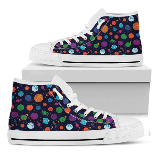 Doodle Planets Pattern Print White High Top Shoes