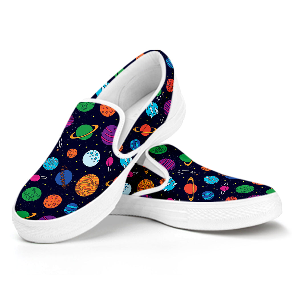 Doodle Planets Pattern Print White Slip On Shoes