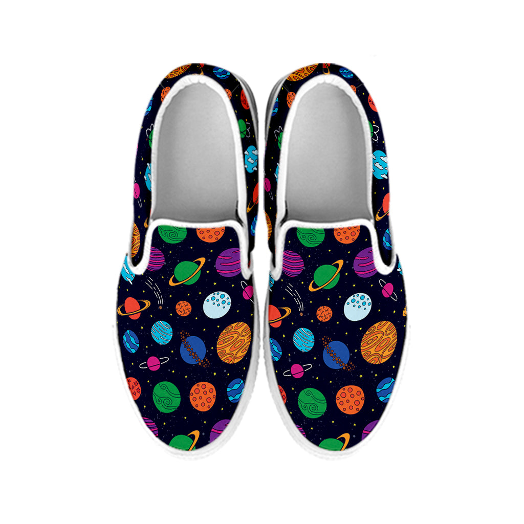 Doodle Planets Pattern Print White Slip On Shoes