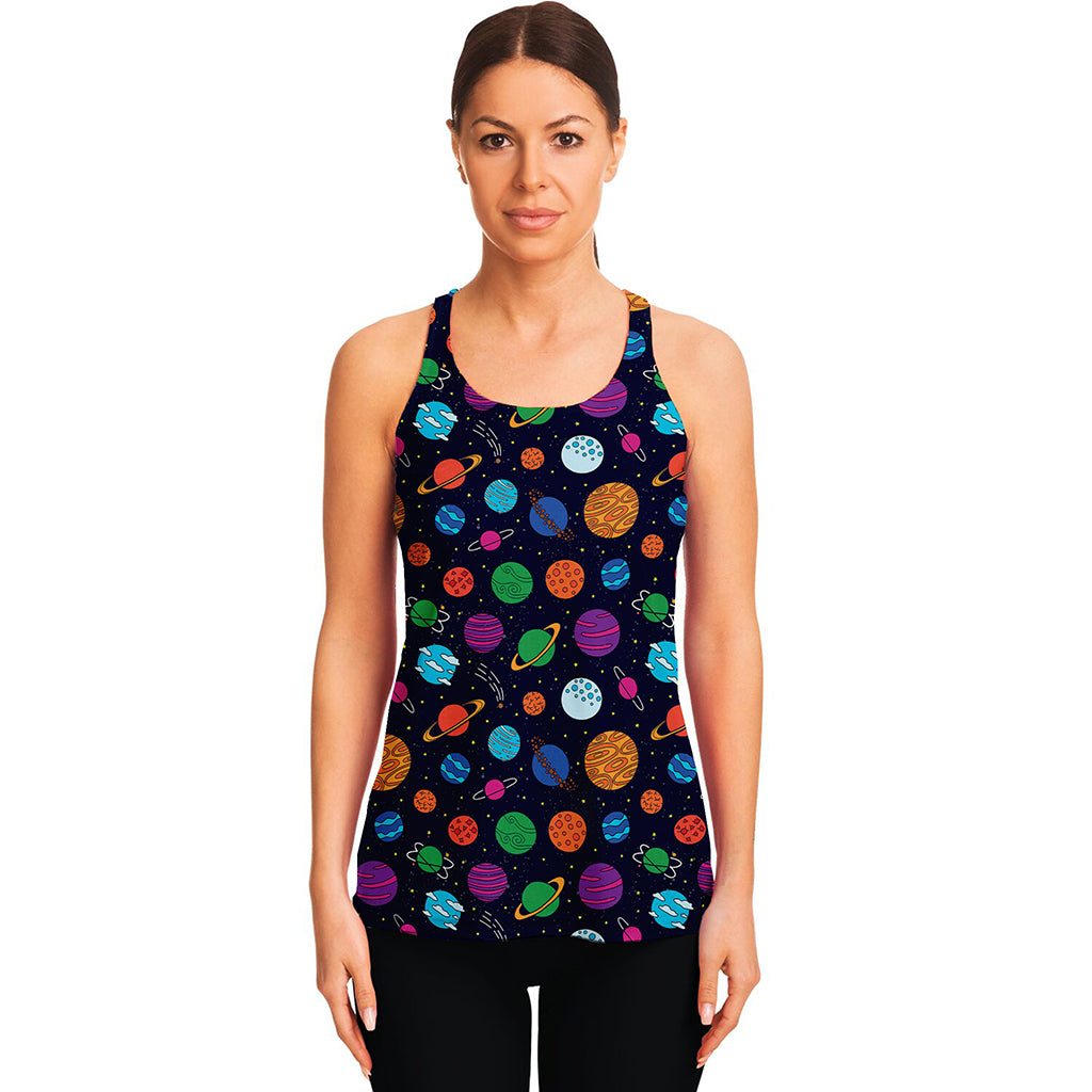 Doodle Planets Pattern Print Women's Racerback Tank Top