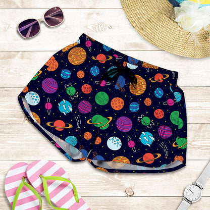 Doodle Planets Pattern Print Women's Shorts