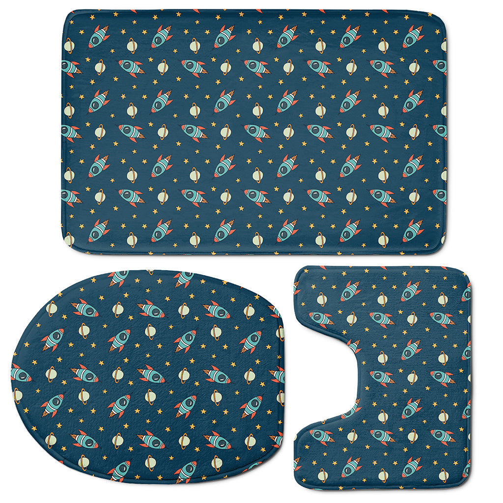 Doodle Rocket Pattern Print 3 Piece Bath Mat Set