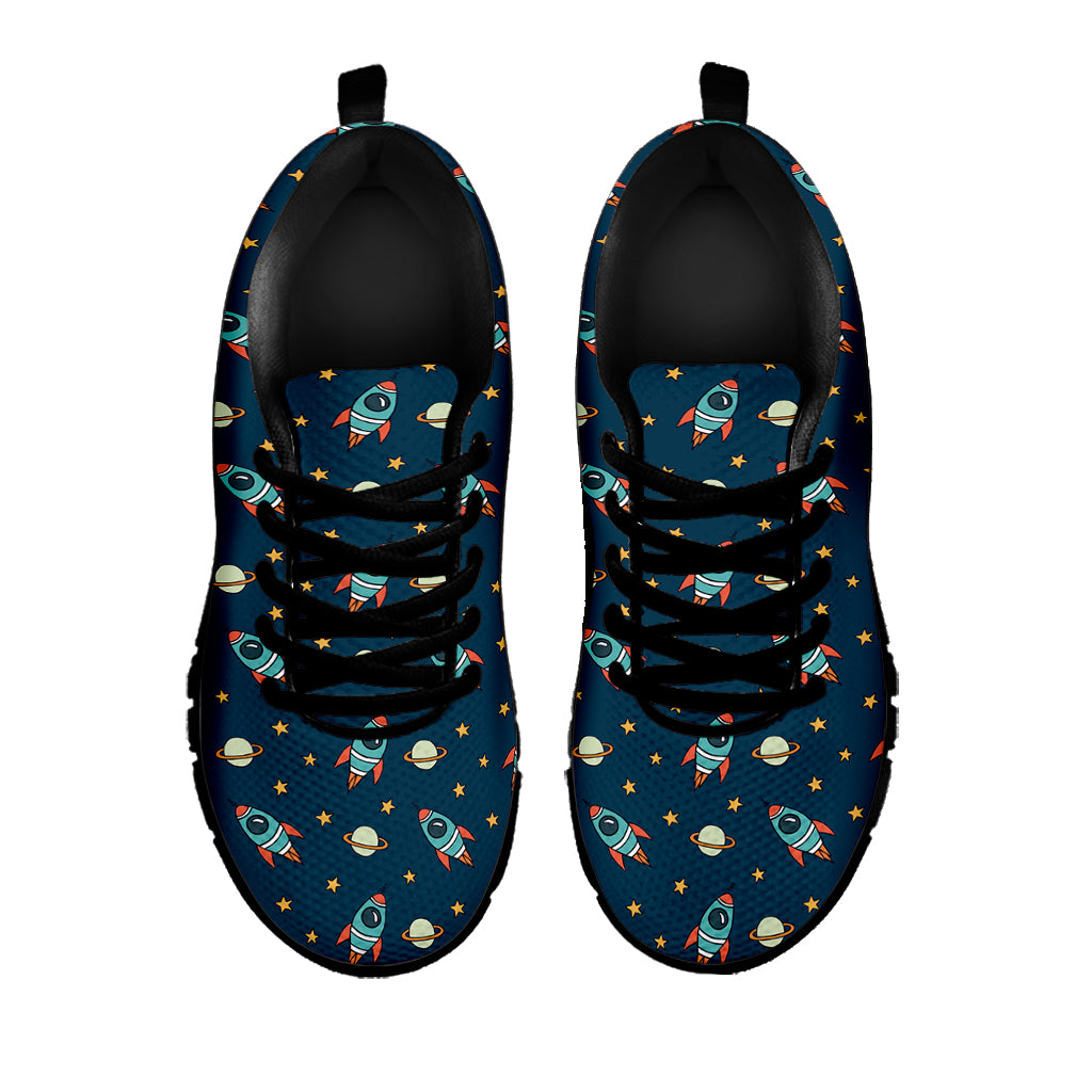 Doodle Rocket Pattern Print Black Sneakers