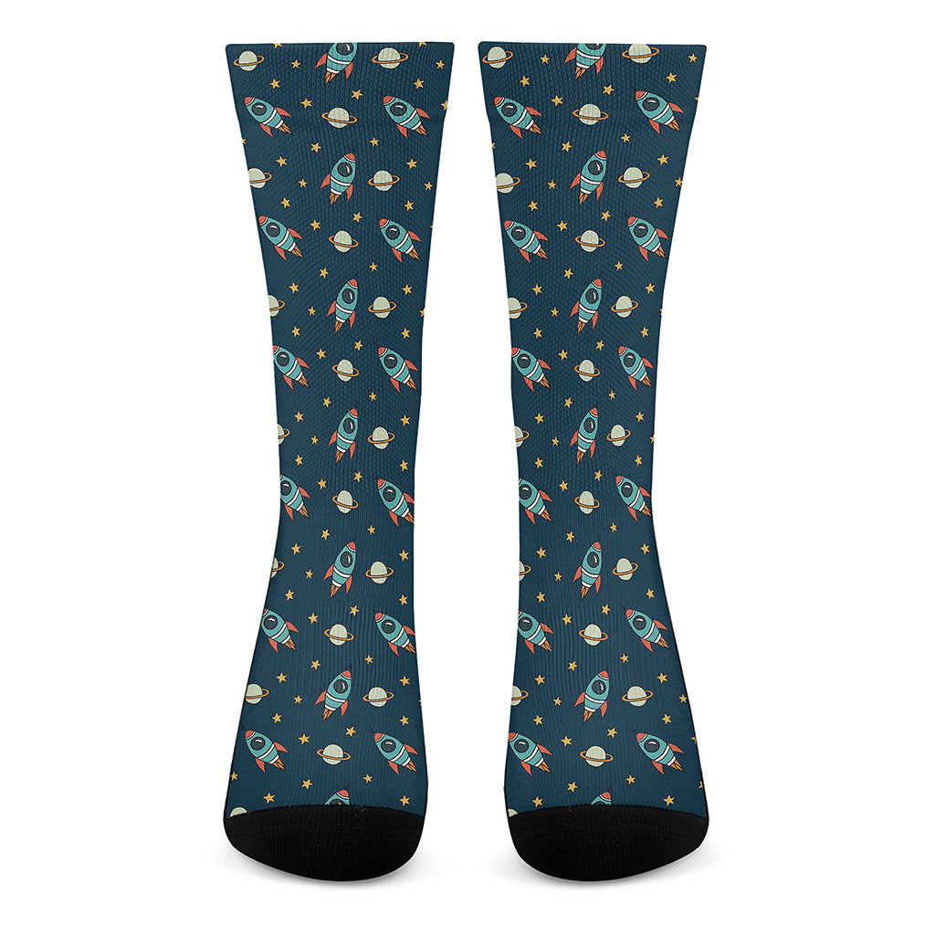 Doodle Rocket Pattern Print Crew Socks