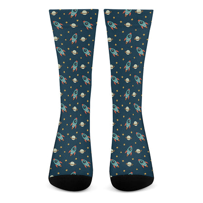 Doodle Rocket Pattern Print Crew Socks