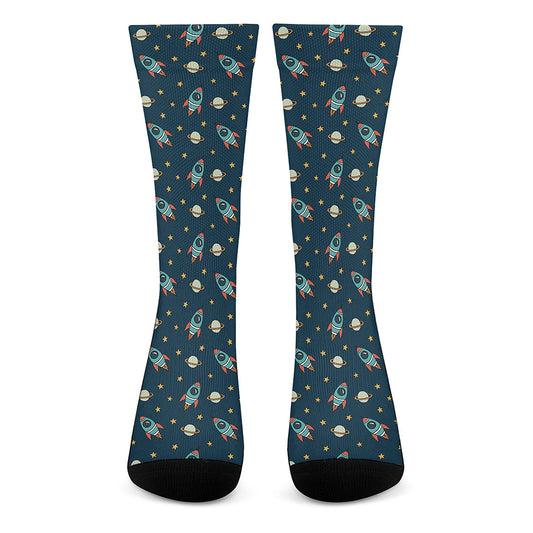 Doodle Rocket Pattern Print Crew Socks