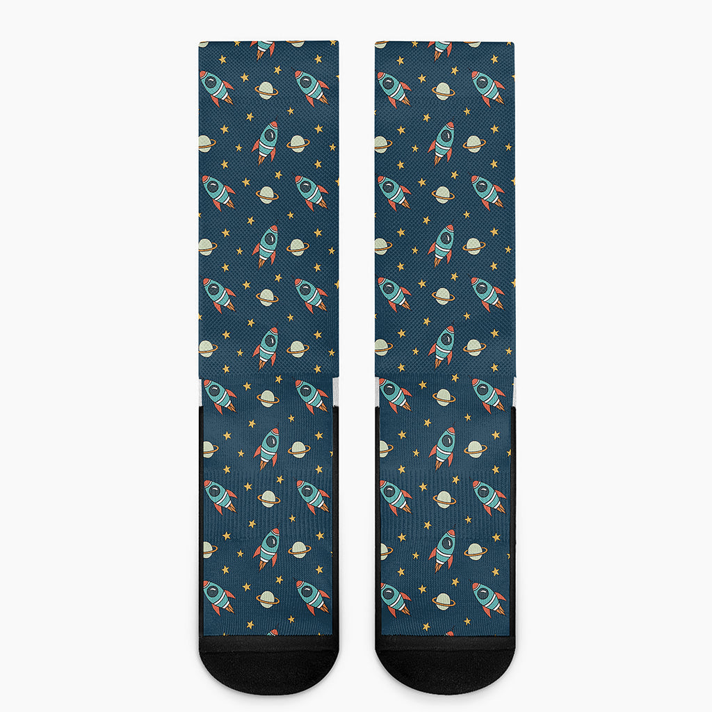 Doodle Rocket Pattern Print Crew Socks