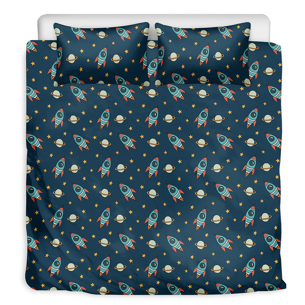 Doodle Rocket Pattern Print Duvet Cover Bedding Set