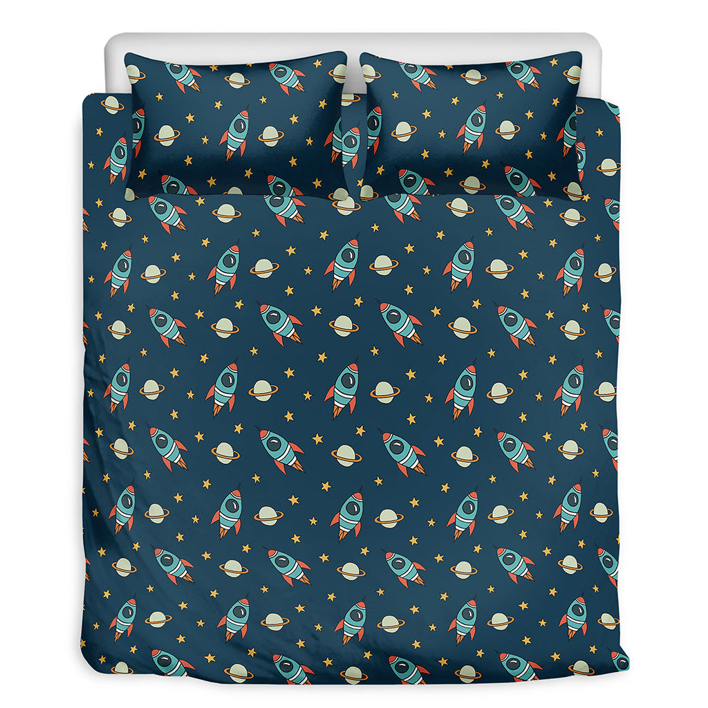 Doodle Rocket Pattern Print Duvet Cover Bedding Set