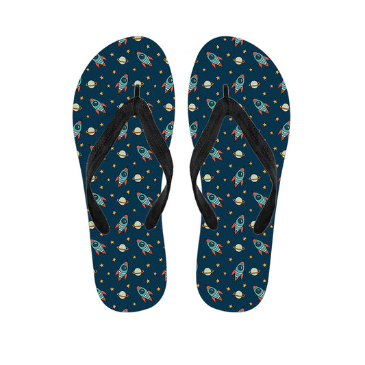 Doodle Rocket Pattern Print Flip Flops