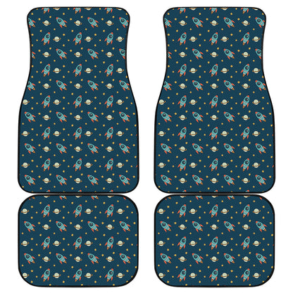 Doodle Rocket Pattern Print Front and Back Car Floor Mats