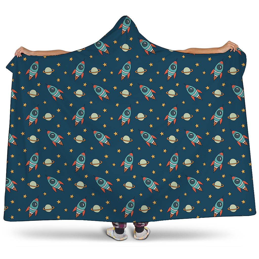 Doodle Rocket Pattern Print Hooded Blanket