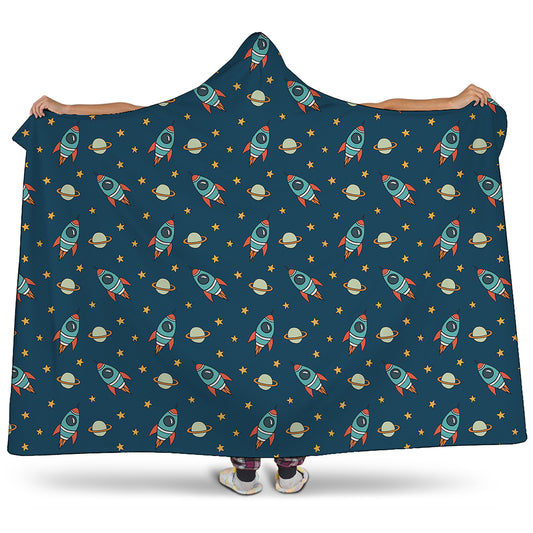Doodle Rocket Pattern Print Hooded Blanket