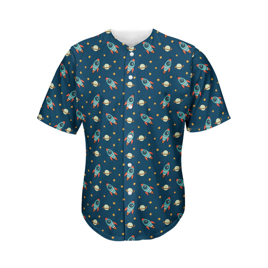 Doodle Rocket Pattern Print Men's Baseball Jersey