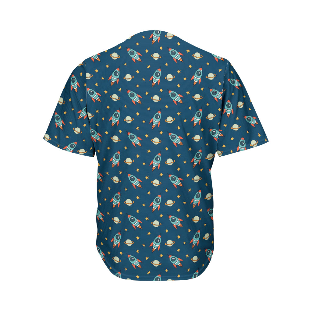 Doodle Rocket Pattern Print Men's Baseball Jersey