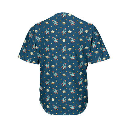 Doodle Rocket Pattern Print Men's Baseball Jersey