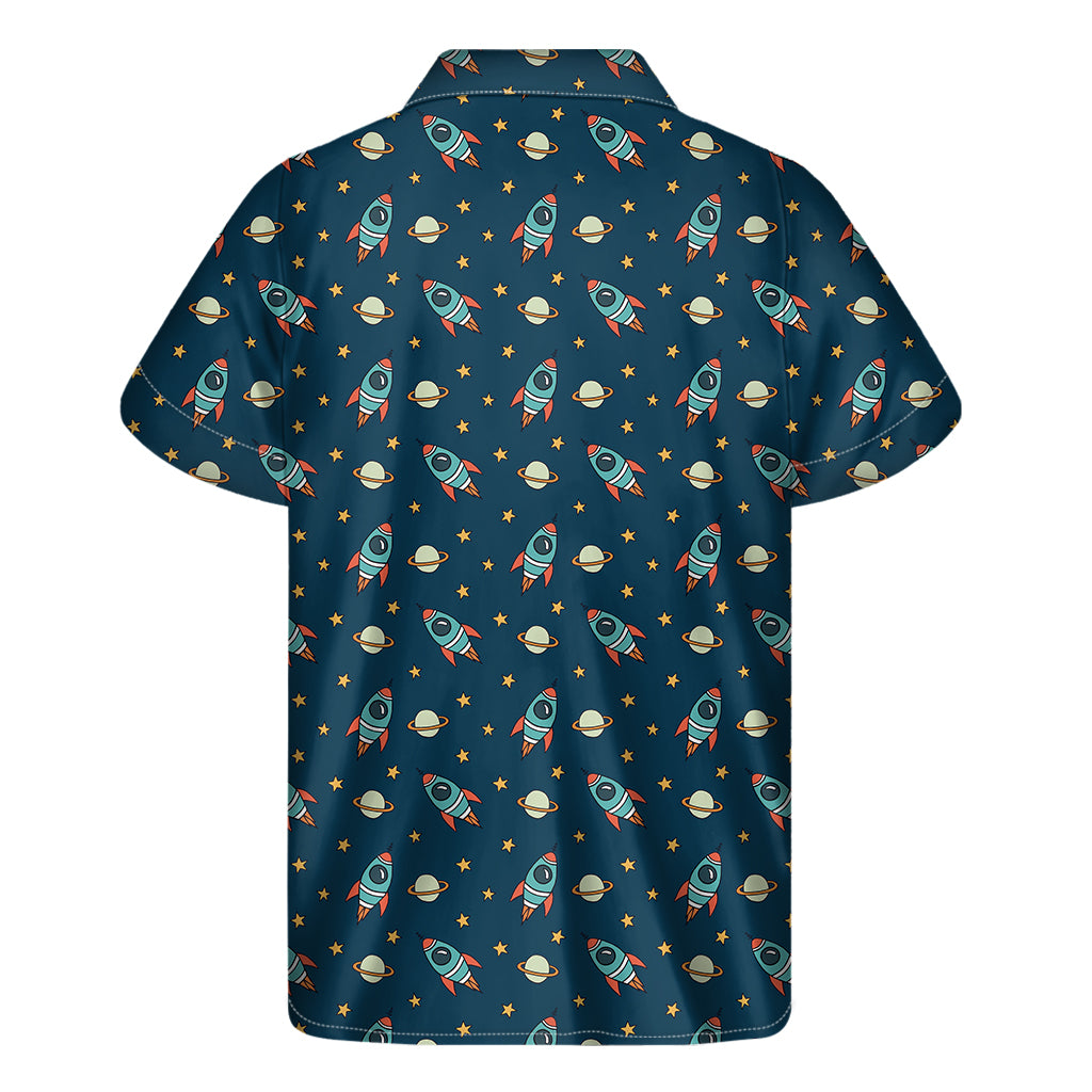 Doodle Rocket Pattern Print Men's Short Sleeve Shirt
