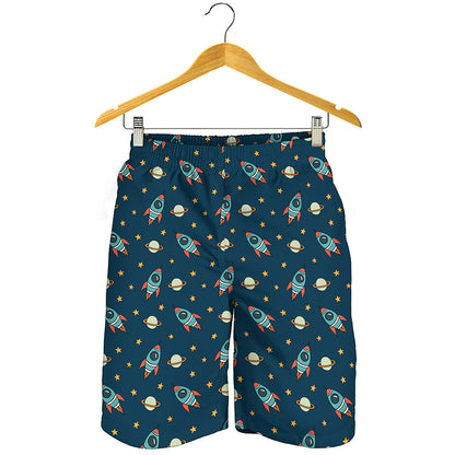 Doodle Rocket Pattern Print Men's Shorts