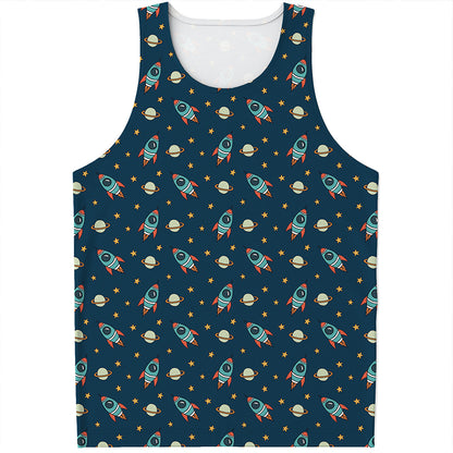Doodle Rocket Pattern Print Men's Tank Top