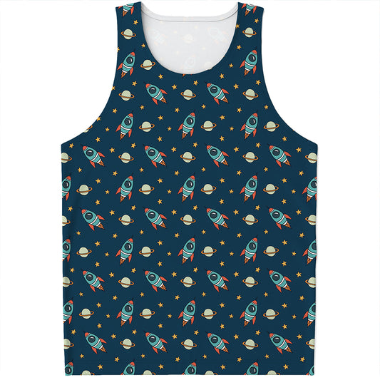 Doodle Rocket Pattern Print Men's Tank Top