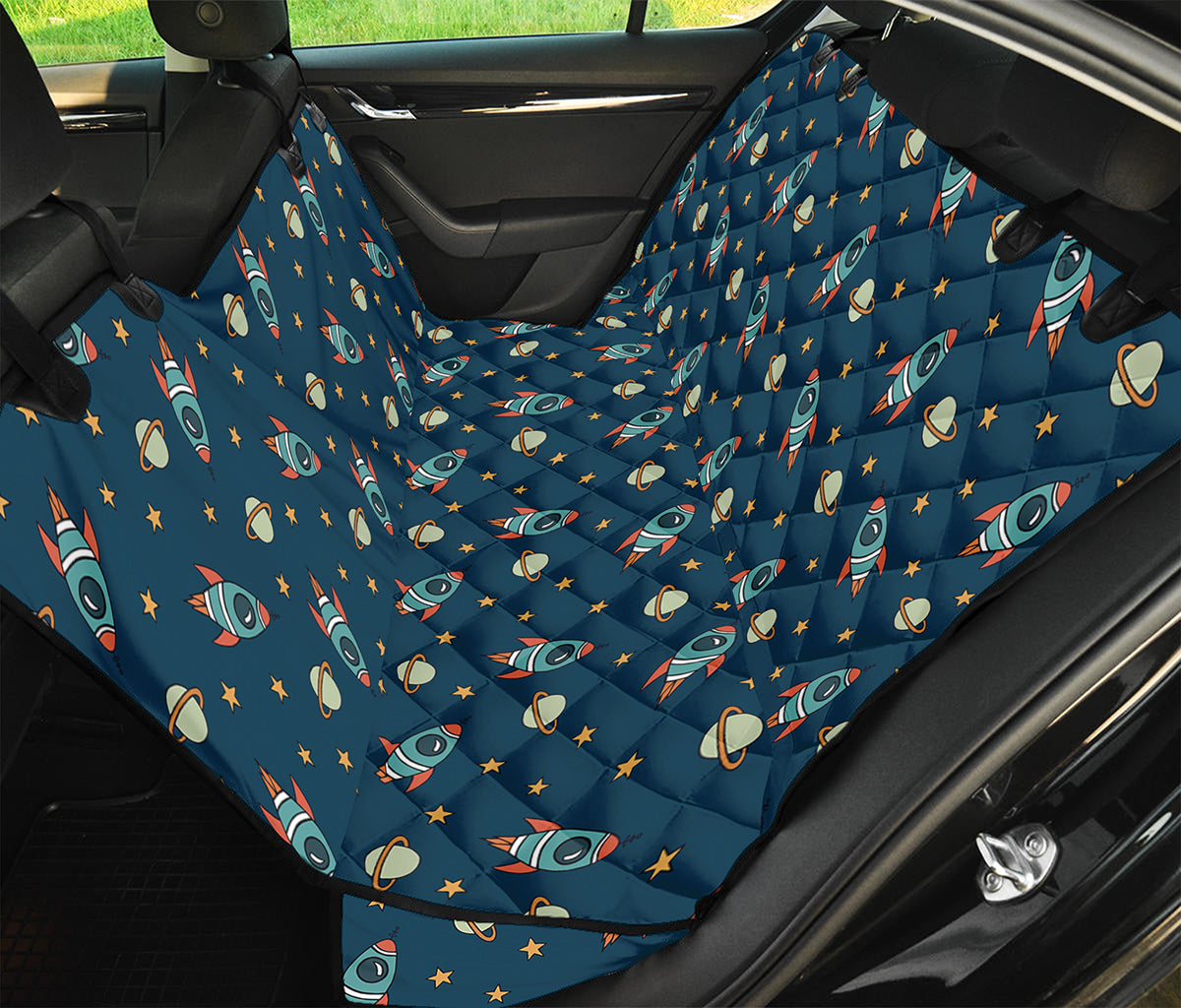 Doodle Rocket Pattern Print Pet Car Back Seat Cover