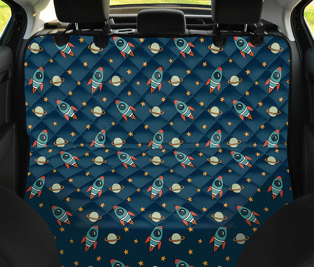 Doodle Rocket Pattern Print Pet Car Back Seat Cover