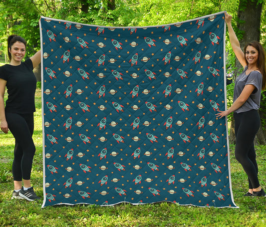 Doodle Rocket Pattern Print Quilt
