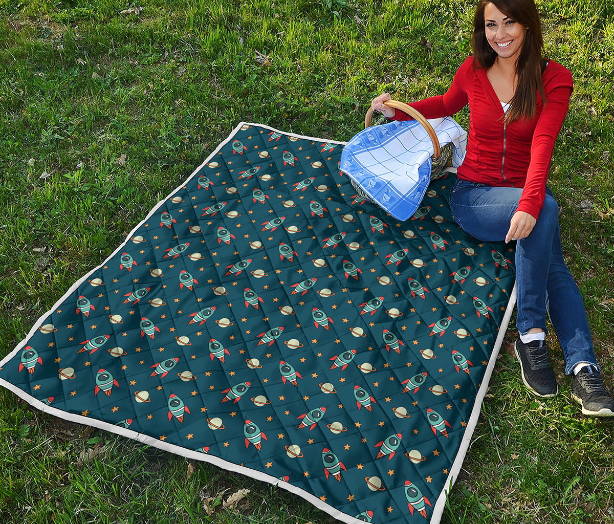 Doodle Rocket Pattern Print Quilt