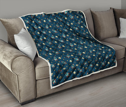 Doodle Rocket Pattern Print Quilt