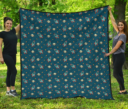 Doodle Rocket Pattern Print Quilt