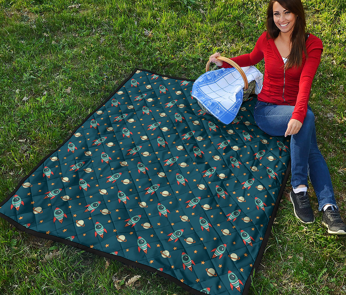 Doodle Rocket Pattern Print Quilt