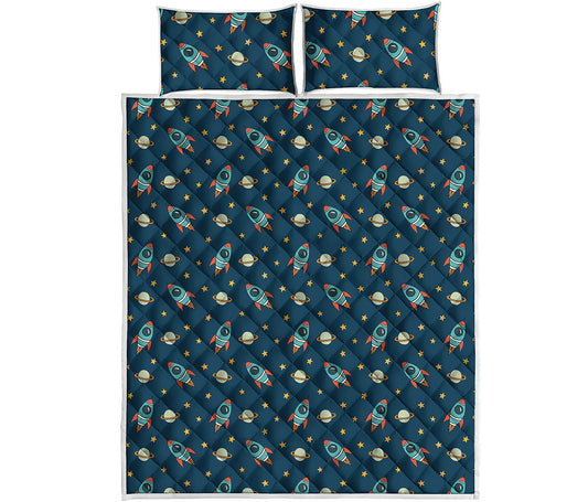Doodle Rocket Pattern Print Quilt Bed Set