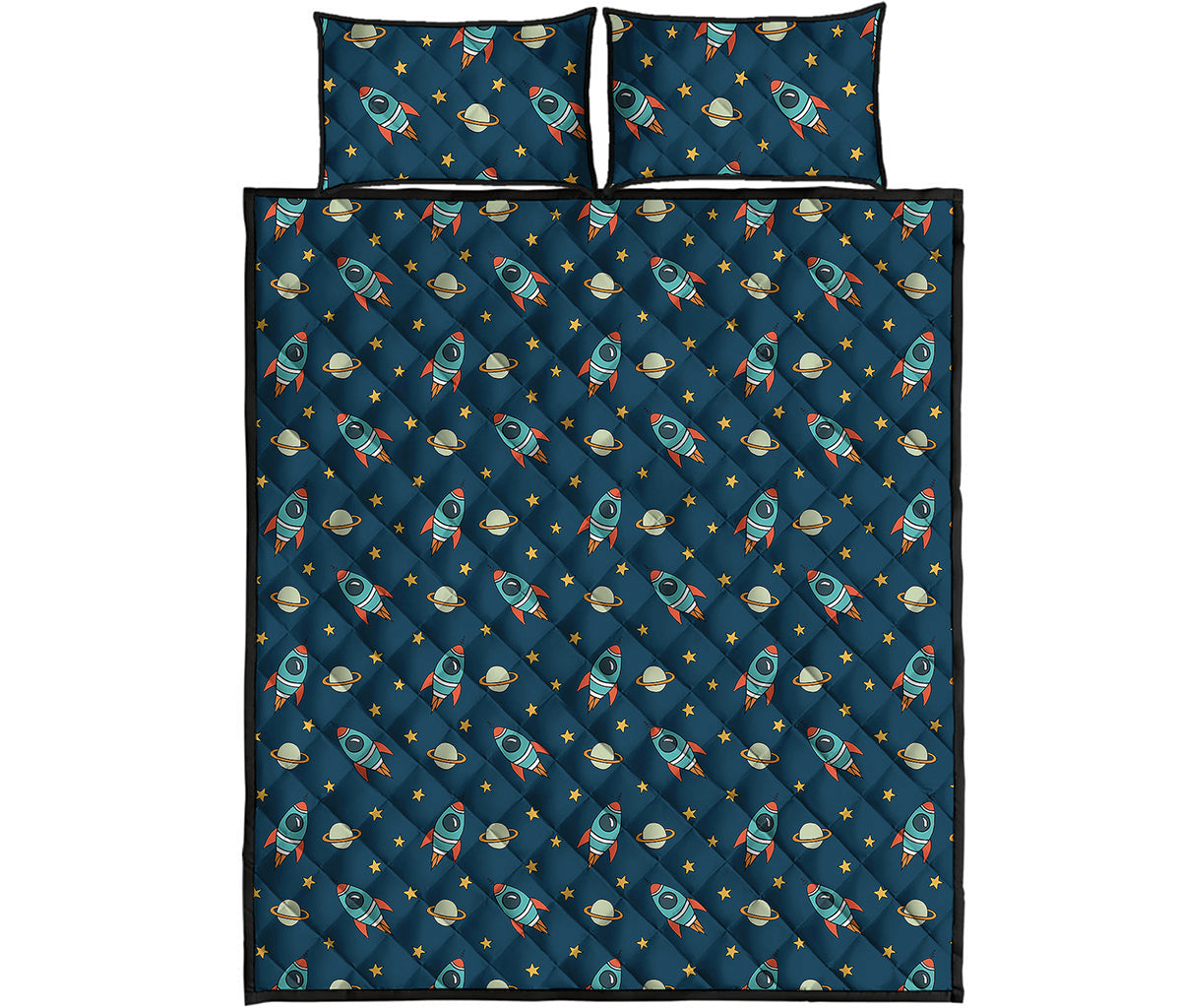 Doodle Rocket Pattern Print Quilt Bed Set
