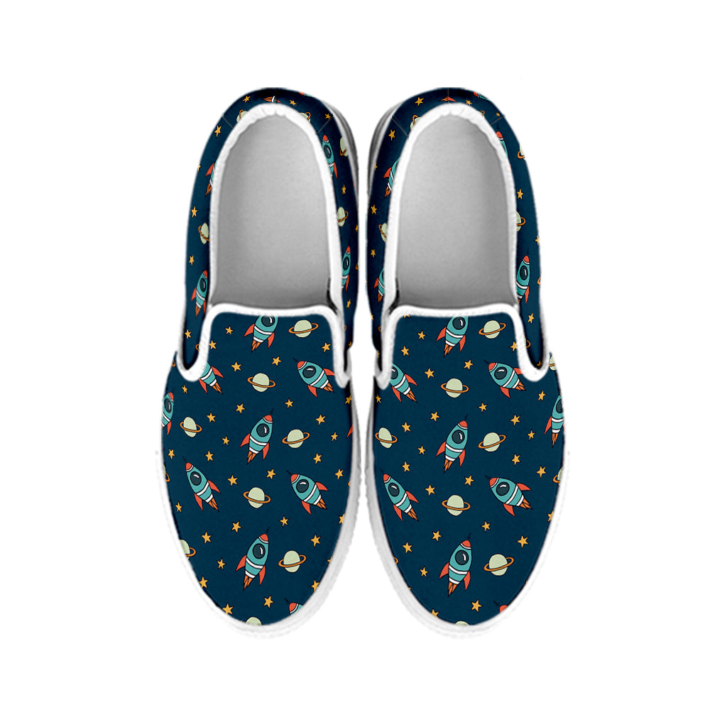 Doodle Rocket Pattern Print White Slip On Shoes