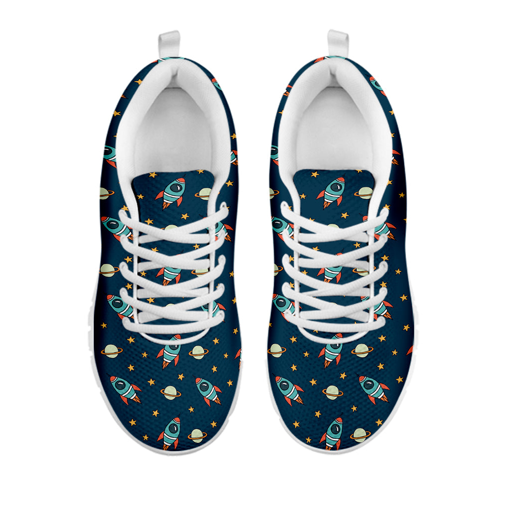 Doodle Rocket Pattern Print White Sneakers
