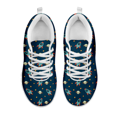 Doodle Rocket Pattern Print White Sneakers