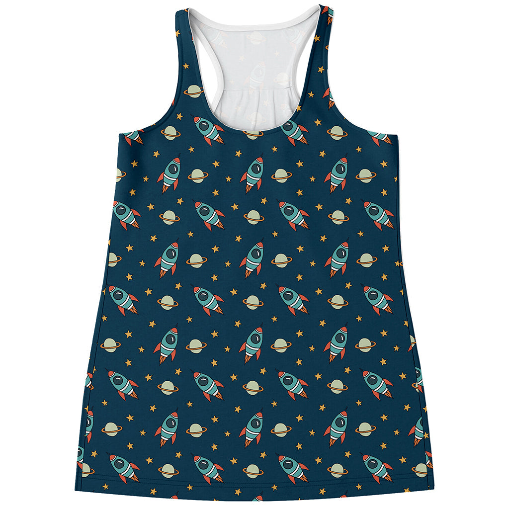 Doodle Rocket Pattern Print Women's Racerback Tank Top