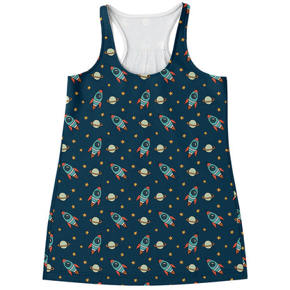 Doodle Rocket Pattern Print Women's Racerback Tank Top