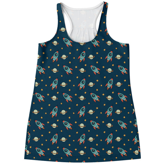 Doodle Rocket Pattern Print Women's Racerback Tank Top