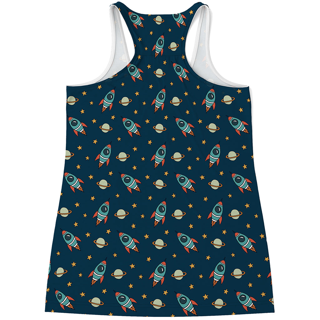 Doodle Rocket Pattern Print Women's Racerback Tank Top