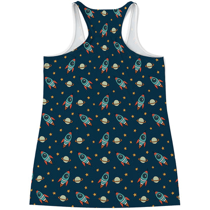 Doodle Rocket Pattern Print Women's Racerback Tank Top