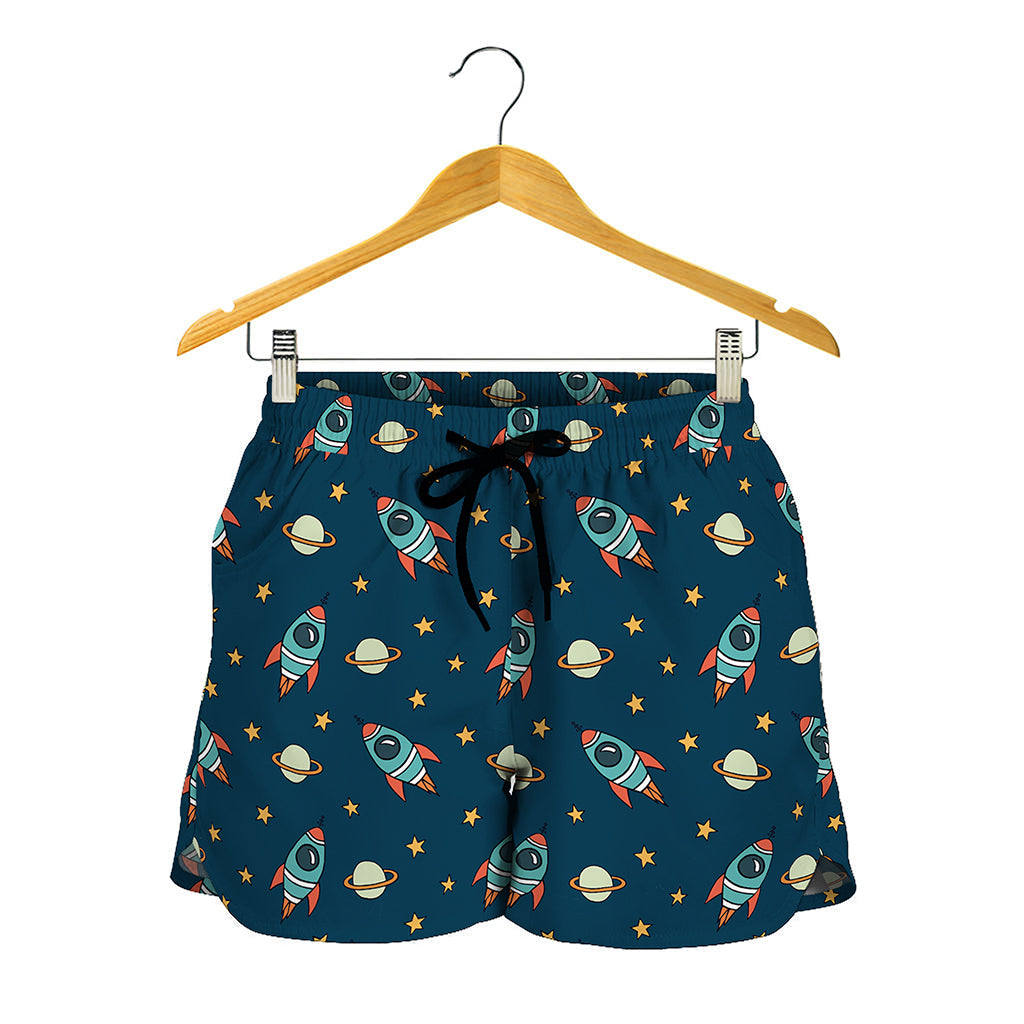 Doodle Rocket Pattern Print Women's Shorts