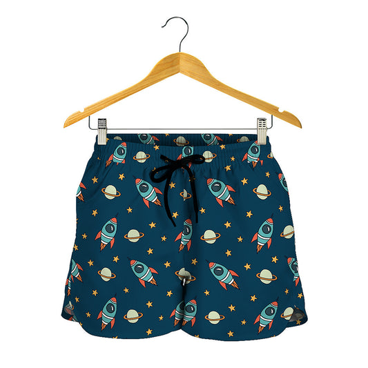 Doodle Rocket Pattern Print Women's Shorts