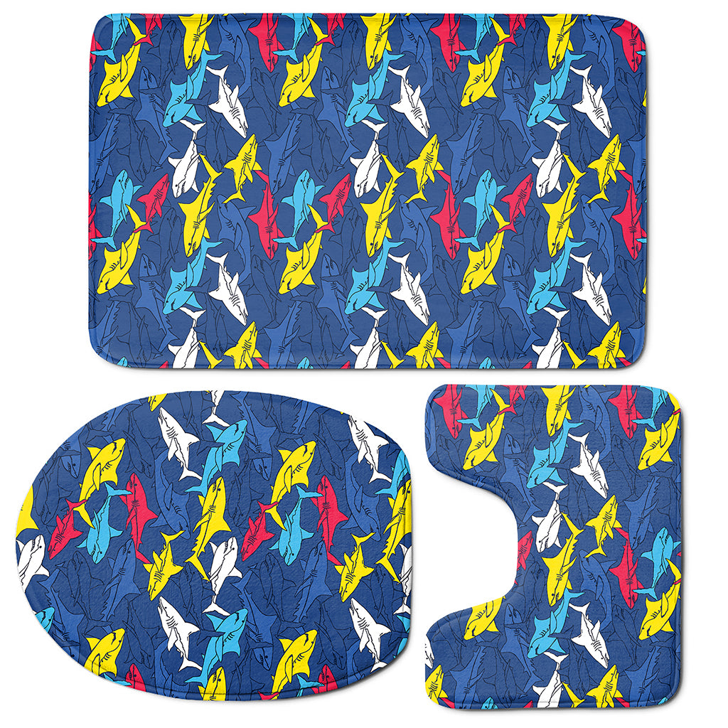 Doodle Shark Pattern Print 3 Piece Bath Mat Set