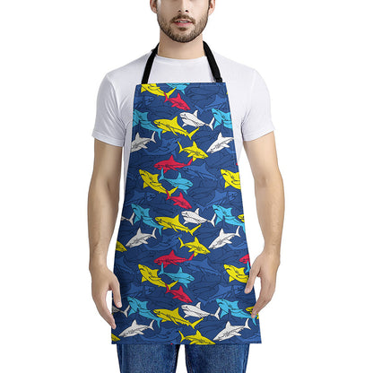 Doodle Shark Pattern Print Apron