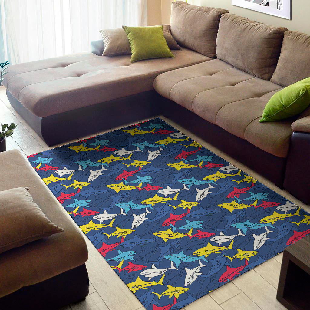 Doodle Shark Pattern Print Area Rug