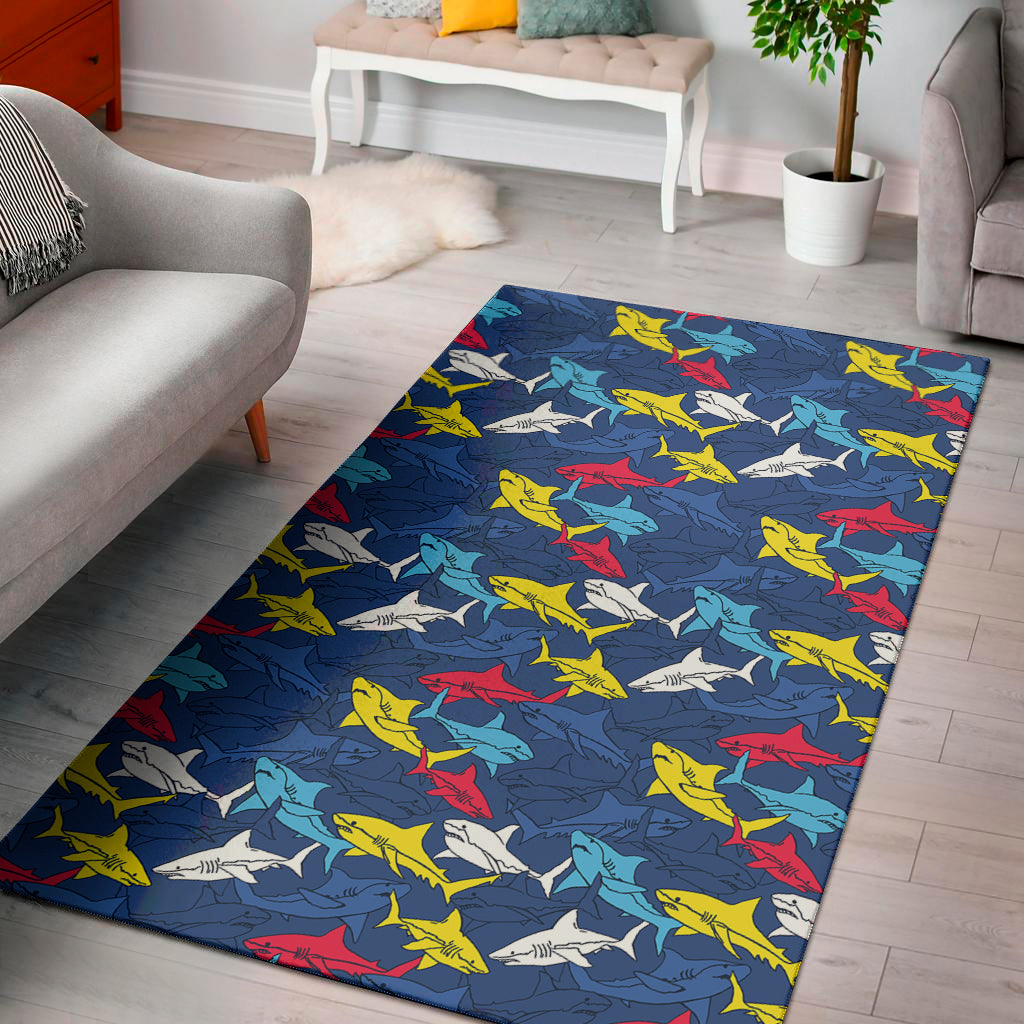 Doodle Shark Pattern Print Area Rug