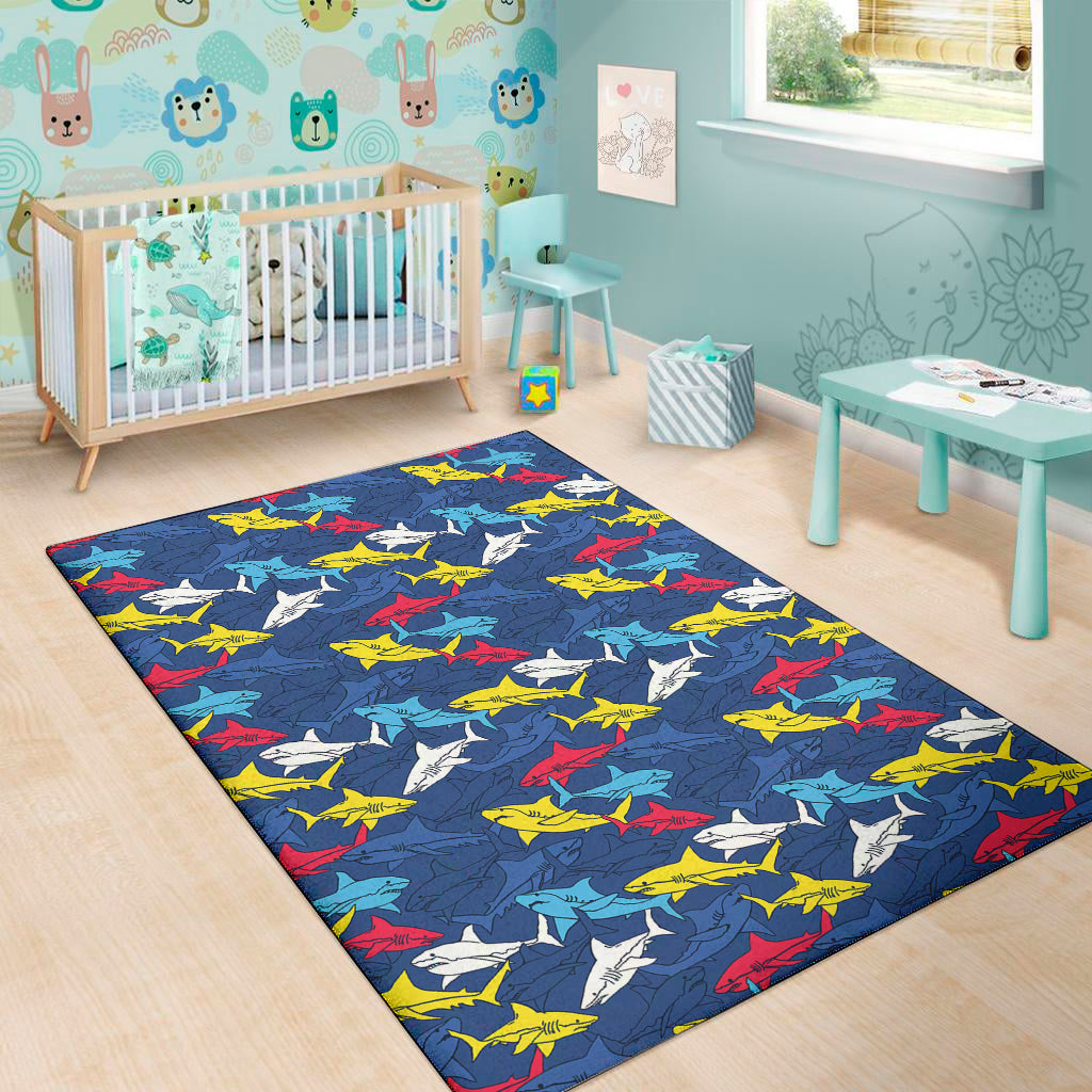 Doodle Shark Pattern Print Area Rug
