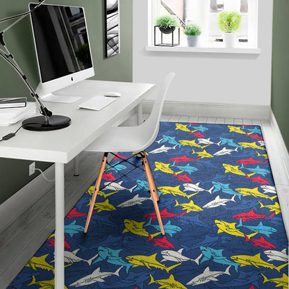Doodle Shark Pattern Print Area Rug